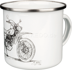 Kedo Nostalgia Mug 'XT500' stylized b / w drawing, approx. 300ml, enamel with metal rim (hand wash recommended), in a gift box | 41577