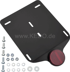 Kedo License Plate Support with Round Rear Reflector, aluminum, black, incl mounting material, suitable for license plate bracket item 50,089th | 50096