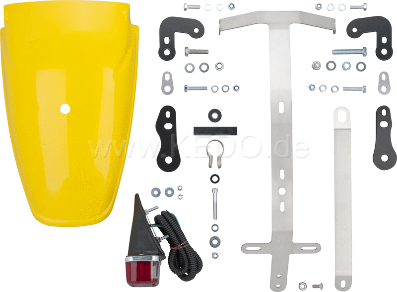 Kedo TT-style Fender conversion, complete incl TT500- 'Comp.. Yellow 'fender, taillight, license plate bracket and INDICATOR (50097 pad recommended) | 50183-CY