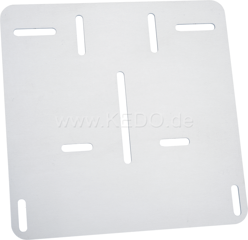Kedo License Plate Reinforcement Plate for Euro license plate 20x20cm, aluminum 2mm, rounded, univ mounting thanks to various lasered mounting holes. | 60222