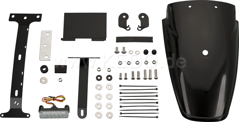 Kedo TT-Style Rear Conversion, fender plastic through black-dyed, mounting material incl complete LED taillight, clear lens, e-approved | 62034-YB-T