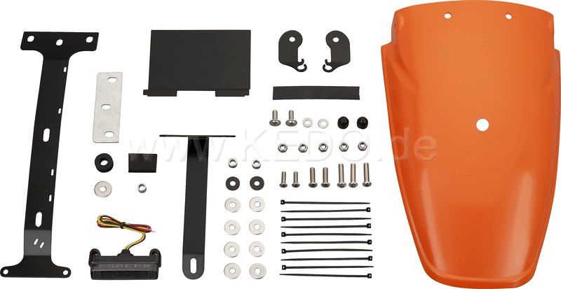 Kedo TT-Style Rear Conversion, fender orange plastic through-dyed, mounting material incl complete LED taillight, lens smoke, e-approved | 62034-YO-B