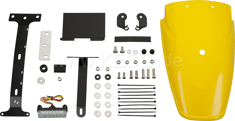 Kedo TT-Style Rear Conversion, fender plastic yellow through-dyed, mounting material incl complete LED taillight, clear lens, e-approved | 62034-YY-T