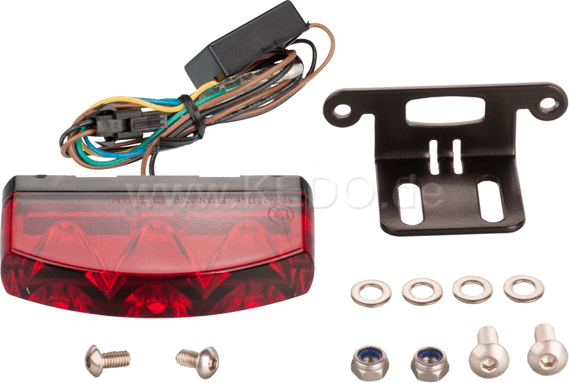 Kedo LED Taillight MT-style, red lens, with stainless steel bracket, suitable for fenderless Tail Section item 62037, e-approved | 62038R