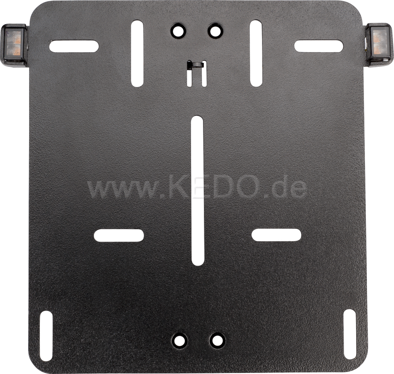 Kedo System Number Plate Pad with Integrated e-approved indicators, aluminum black powder-coated, for Euro license plates 18x20cm | 63025