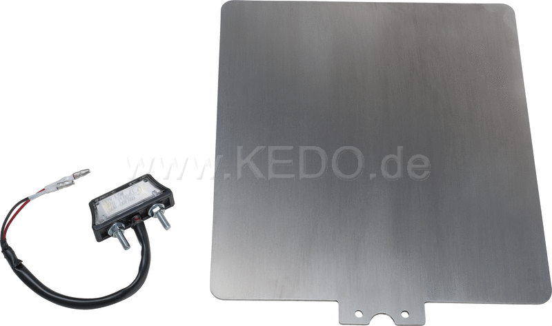 Kedo Universal License Plate Holder incl LED license plate light ( 'e-approved), stainless steel 2mm, size 180x200mm | 63031