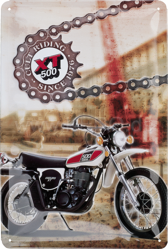Kedo Retro Sheet Metal Sign '40 years XT500 ', size 20x30cm, embossed, 4 mounting holes, 4-fold stamped subject | 80162