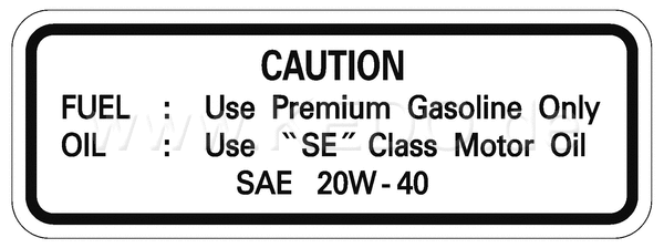 Kedo Service'- Decal, FUEL OIL (4Z, 20W-40) | 90102