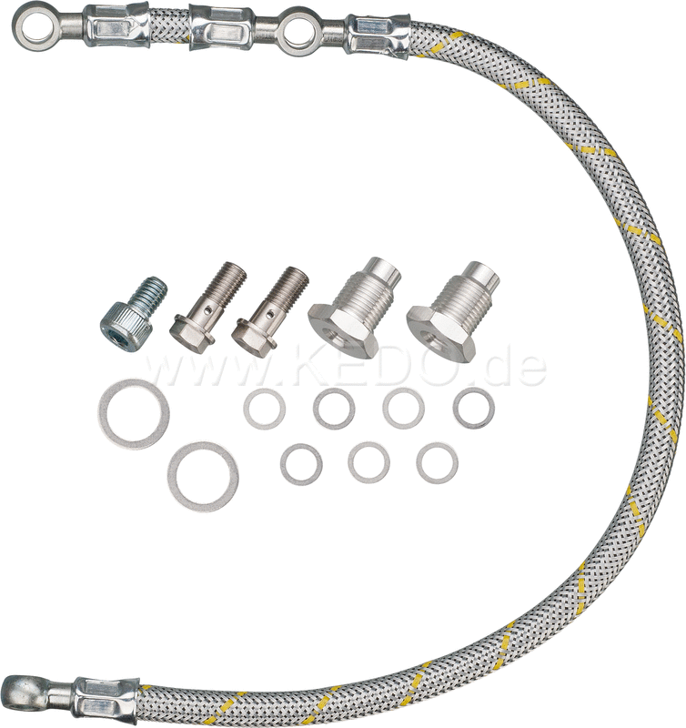 Kedo Twin Feed Oil Line Kit 'Race Line' with Silver Colored Steel Braided Oil Line, Complete Kit | 92050