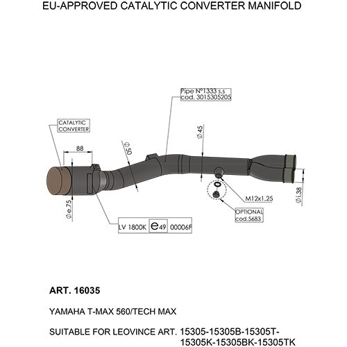 LEOVINCE SBK EU-APPROVED CATALYTIC CONVERTER MANIFOLD EU-APPROVED | 16035