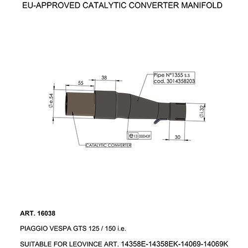 LEOVINCE SBK EU-APPROVED CATALYTIC CONVERTER MANIFOLD EU-APPROVED | 16038