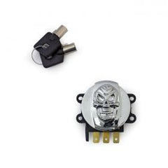 MCS 96-Up Ignition Switch, Side Hinge Type. Skull, Chrome