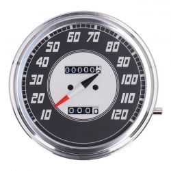 MCS FL Speedometer, 46-47 Face, Silver/Black. 2:1 Mph