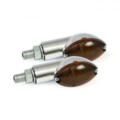 MCS Cateye Mini Turn Signals 20mm Stem, Chrome With Dark Lens