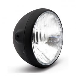 MCS British Style 7" H4 Headlamp. Side Mount. Black