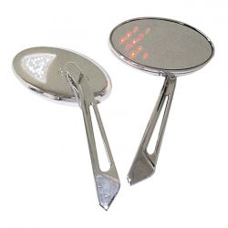 MCS Led Cateye Turn Signal Mirror Set. Chrome, White Front Lens