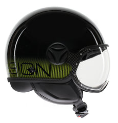 MOMO DESIGN HELMET FGTR CLASSIC MOMODESIGN E2206, STRIPES BLACK/YELLOW FLUO | 21184A7001012