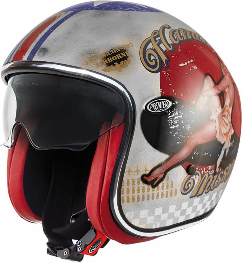 Premier Open Face Helmet VINTAGE PIN UP OLD STYLE SILVER | APJETVIEFIBPOS0