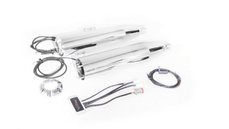 2 X Custom Exhaust Slip-On Ø 90 mm Incl. Cat. Asc, Stainless Chrome, Endcap Short Cut V1 2 Pcs., Alloy Chrome