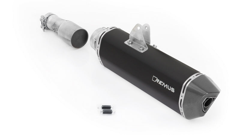 Black Hawk, Slip On Muffler With Connecting Tube Sport Exhaust, Stainless Black, Incl. EC Homologation