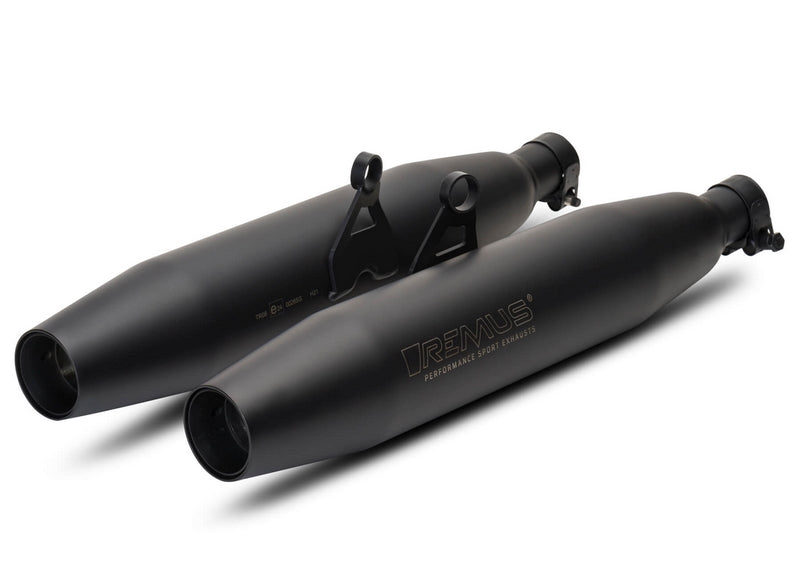 Slip On Tapered Muffler Sport Exhaust, Left/Right Ø 84 mm, With Catalytic Converter, Stainless Black, Incl. EC-Approval