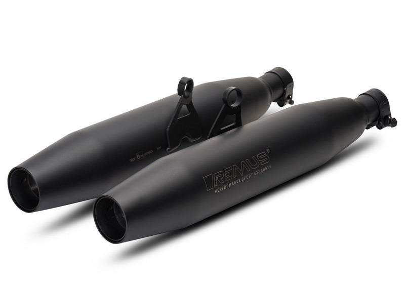 Slip On Tapered Muffler Sport Exhaust, Left/Right, Without Catalytic Converter, Stainless Black, No EC-Approval