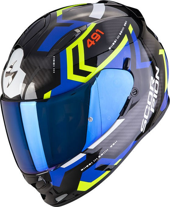 Scorpion Exo Full Face Helmet 491 Spin Black Blue Yellow | 48-370-191