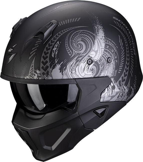 Scorpion Exo Modular Helmet Covert X Tattoo Black Matt Silver | 86-394-159