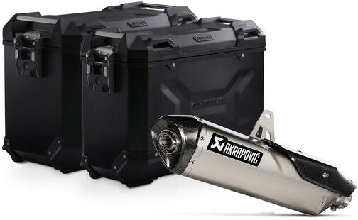 SW Motech TRAX ADV aluminum case system + Akrapovic. Black. 45/37 l. Triumph Tiger 900 (19-23). | KFT.11.953.72002/B