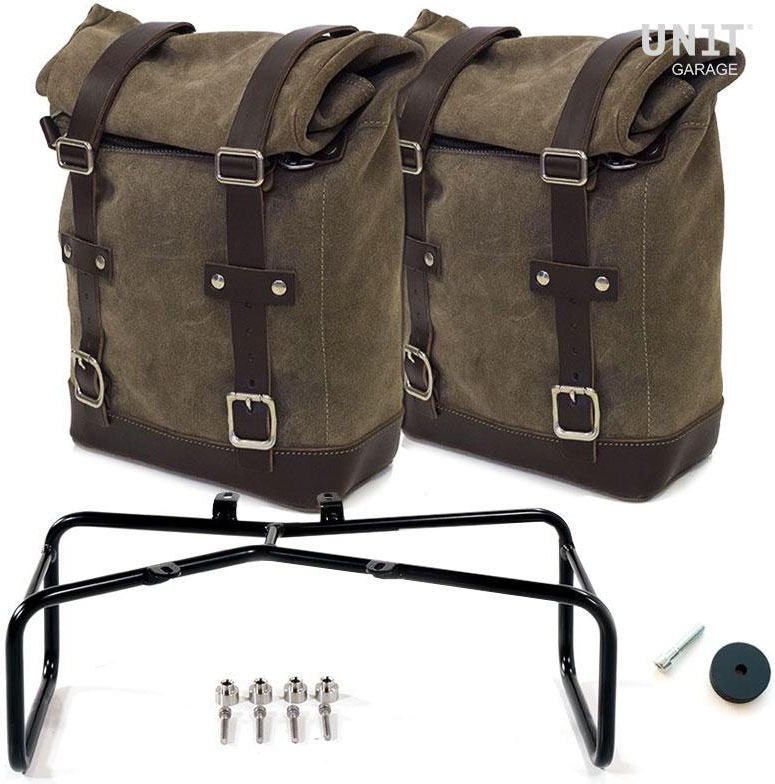 Unit Garage Two Waxed suede Side Panniers + Symmetrical Double Subframe NineT | 2xU002-1632-A2