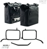 Unit Garage Two Khali side panniers in TPU 35L - 45L + Pair of aluminium plates with Inox Subframe Moto Guzzi V85TT | 2xUG002-AL0C-2252-BL
