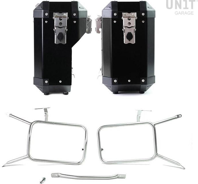 Unit Garage Pair of aluminium Panniers Atlas 40L+34L with Inox Subframe NineT-Series | AL1C-BL-1641