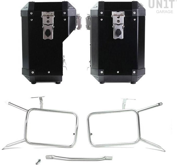 Unit Garage Pair of aluminium Panniers Atlas 47L+41L with Inox Subframe NineT-Series | AL2C-BL-1641