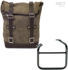 Unit Garage Waxed Suede Side Pannier + Left frame for Ducati Scrambler 1100 with double exhaust on the right | U002-1009SX
