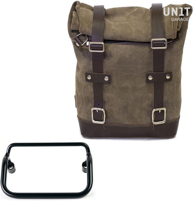 Unit Garage Waxed suede Side Pannier + R18 frame for Fishtail exhaust | U002-3401