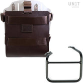 Unit Garage Carrying system in aluminum with adjustable leather front, Quick Release System and frame Scrambler 1100 with double exhaust on the right | U085-U000-1009SX