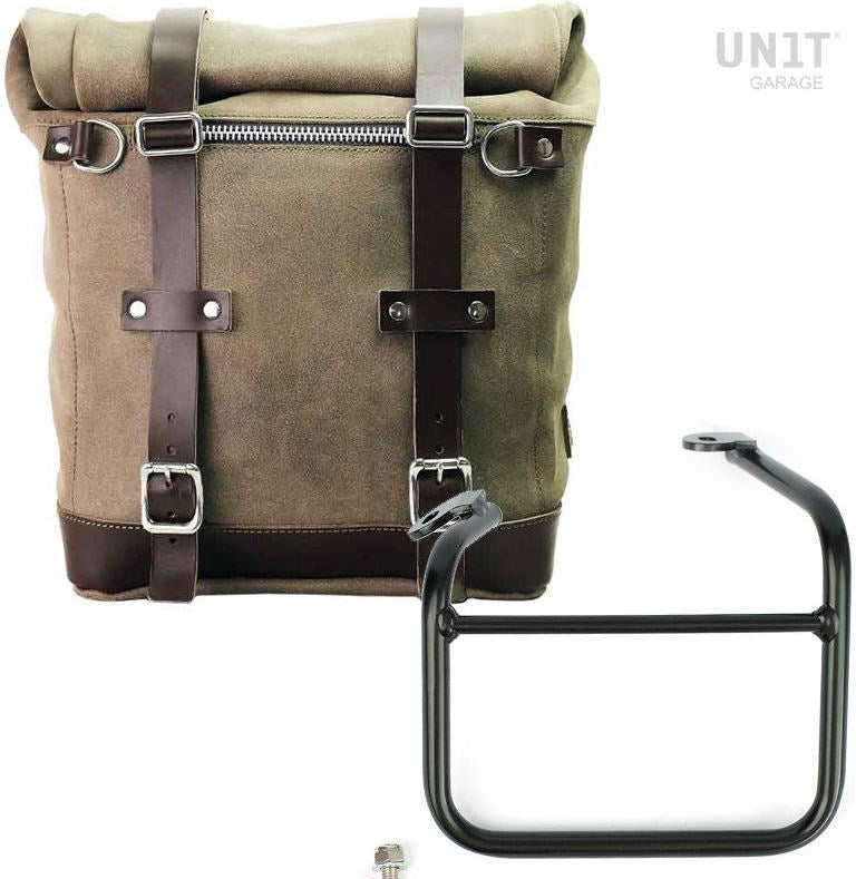 Unit Garage Waxed suede side pannier Scram 22L-30L + Left frame for Ducati Scrambler 1100 with double exhaust on the right | U202-1009SX