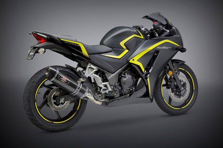 Yoshimura USA CBR300R 15-22/Cb300F 15-16 Race R-77 Stainless Slip-On Exhaust, W/ Carbon Fiber Muffler | 123002J220