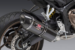 Yoshimura USA CBR650F 14-18/Cb650F 18/Cb650R 19-20 Race R-77 Stainless Full Exhaust, W/ Carbon Fiber Muffler | 12651AJ220
