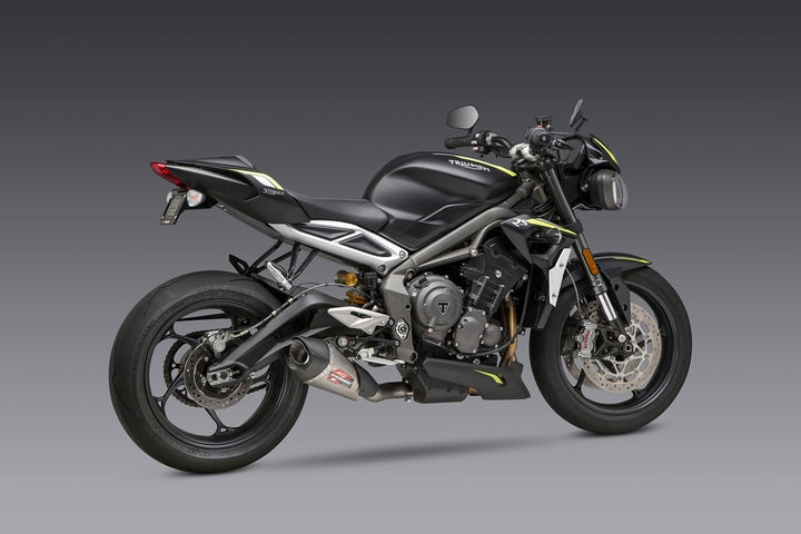 Yoshimura USA Street Triple 18-20 AT2 Stainless Slip-On Exhaust, W/ Stainless Muffler | 19680BP521
