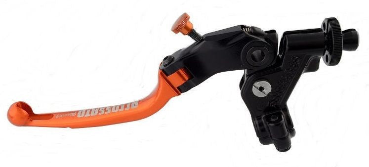 Accossato clutch control folding lever, with switch and mirror holder included, Orange colour, 24 mm, RST