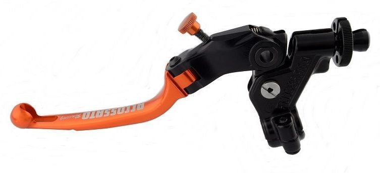 Accossato clutch control folding lever, with switch and mirror holder included, Orange colour, 34 mm, RST