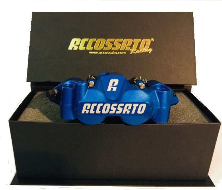 Accossato forged monoblock brake caliper Left, 108 mm, aluminium-made pistons - racing Blue coating  - brake pads ST included