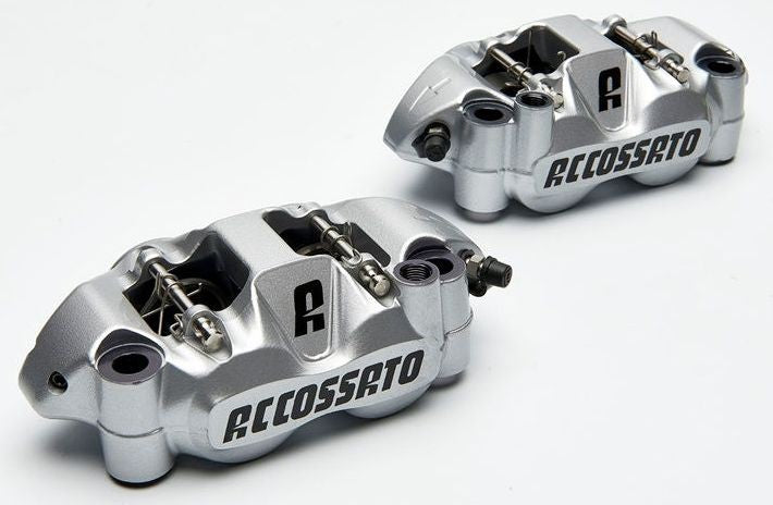 Accossato forged monoblock brake caliper Right, 108 mm, aluminium-made pistons - racing Silver coating  - brake pads ST included
