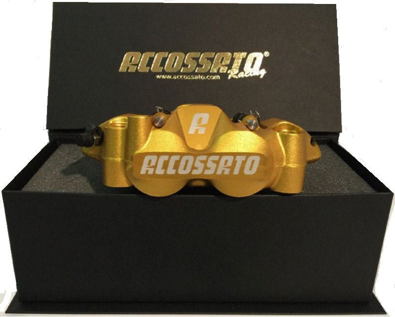 Accossato forged monoblock Brake caliper set, 108 mm, aluminium-made pistons - Fluorescent yellow coating - brake pads ZXC included