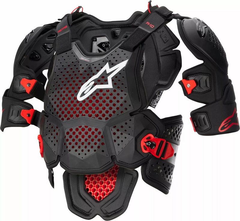 Alpinestars A-10 v2 Full Chest Guard, Black, Red, Size XL/2XL | 6700523-1431XL2