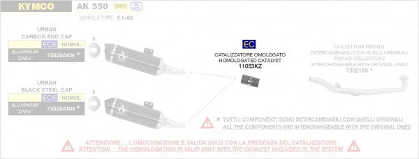 Street Catalytic converter kit, EC Homologated