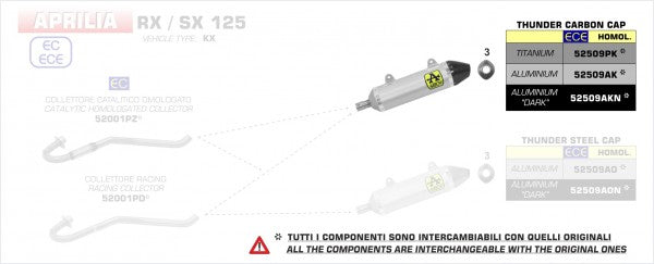 HOMOLOGATED ALUMINIUM DARK THUNDER SILENCER WITH CARBON END CAP WITH WELDED LINK PIPE