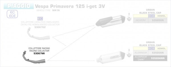 ARROW VESPA PRIMAVERA I-GET 125'17 STAINLESS STEEL COLLECTOR FOR ARROW EXHAUSTS | 53067MI