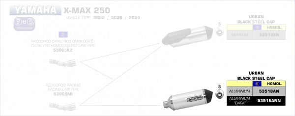 HOMOLOGATED ALUMINIUM DARK URBAN SILENCER WITH DARK STAINLESS STEEL END CAP FOR ARROW COLL.